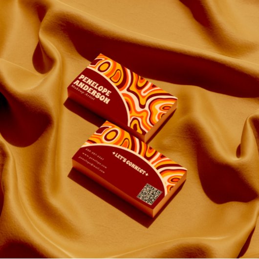 Retro Terracotta Aardse QR Code Boho Groovy Trendy Visitekaartje