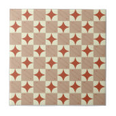 Retro Terracotta & Beige Starburst Geruit Tegeltje (Voorkant)