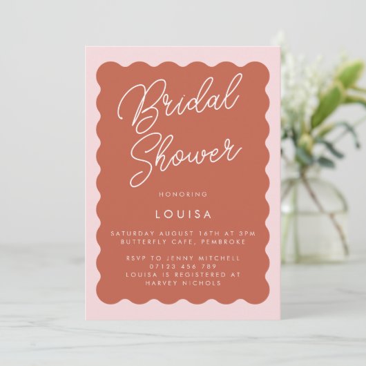 Retro Terracotta & Blush Wavy Vrijgezellenfeest In Kaart (Staand voorkant)