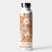 Retro Terracotta Boho Bloem Personaliseerde Naam Waterfles (Links)