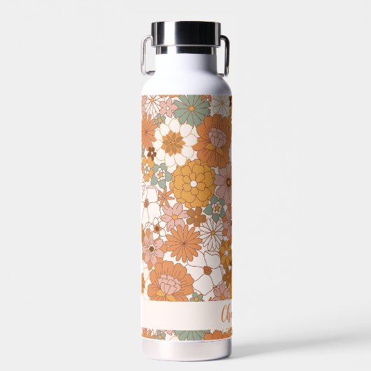 Retro Terracotta Boho Bloemige Gepersonaliseerde N Waterfles (Voorkant)