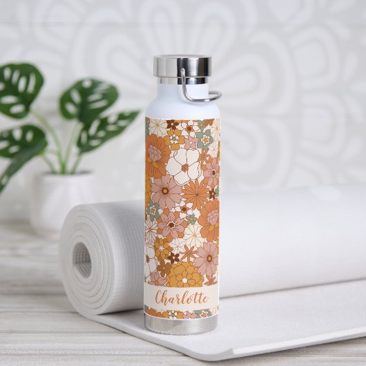Retro Terracotta Boho Bloemige Gepersonaliseerde N Waterfles (Yoga)