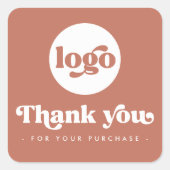 Retro terracotta bruin add logo business dank u vierkante sticker (Voorkant)