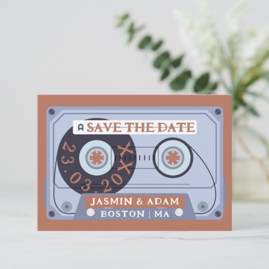 Retro Terracotta Cassetteband Save The Date (Staand voorkant)