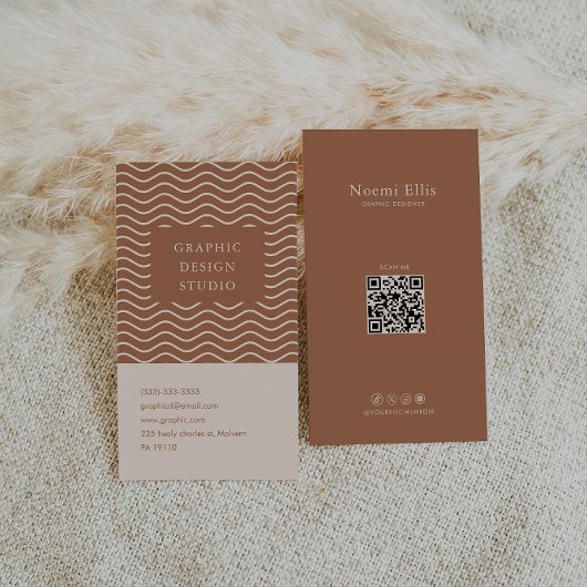 Retro Terracotta Curly Line Graphic Designer Visitekaartje