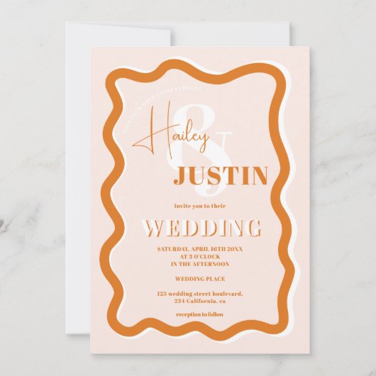 Retro terracotta curve die golvende bruiloft foto' kaart (Voorkant)