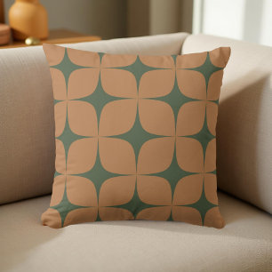 Retro Terracotta & Deep Green Mid Century Modern Kussen