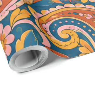 Retro Terracotta en Navy Blauwe Naadloze Paisley I Cadeaupapier