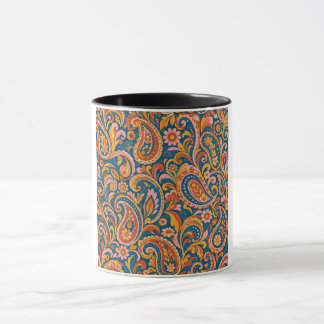 Retro Terracotta en Navy Blauwe Naadloze Paisley P Mok