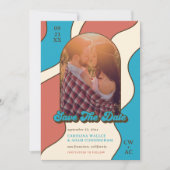 Retro Terracotta en Sky Blue 70s Graphic Art Save The Date (Voorkant)