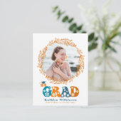 Retro Terracotta Floral Elegant Wreatfoto AFSTUDEE Uitnodiging Briefkaart (Staand voorkant)