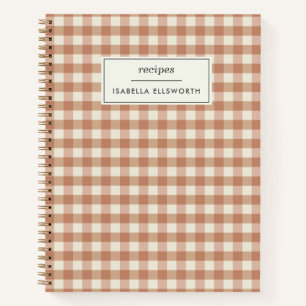 Retro Terracotta Gingham Plaid Aangepaste Naam Rec Notitieboek