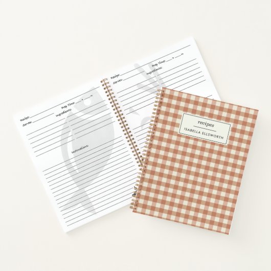 Retro Terracotta Gingham Pset Custom Name Recipe Notitieboek (Binnen)