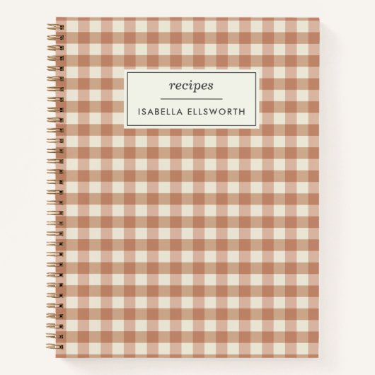 Retro Terracotta Gingham Pset Custom Name Recipe Notitieboek (Voorkant)