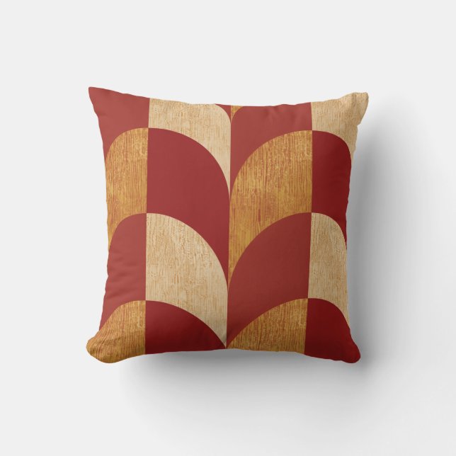 Retro Terracotta Goud Mid-Century Geometrisch Kussen (Voorkant)