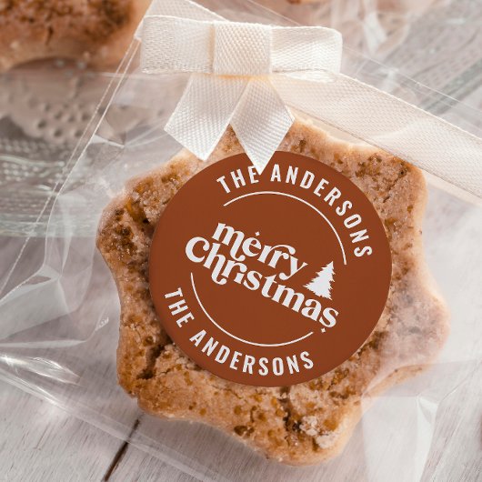 Retro Terracotta Kerst Modern Minimaal Uniek Ronde Sticker