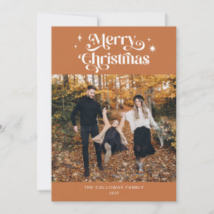 Retro Terracotta kerstfotokaartje Feestdagenkaart