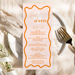 Retro terracotta krommel met een golvende bruiloft menu<br><div class="desc">Een cool gewaagd trouwmenu met douanenamen met hand geschreven kalligrafie en serif doopvont,  2 namen,  twee stijlen met Retro boho terracotta krommende wafelbruiloft. Alle tekst,  namen en achtergrondkleuren zijn aanpasbaar voor u om uw trouwsuite te mengen en aan te passen.</div>