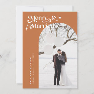 Retro Terracotta Merry & Married Photo Holiday Feestdagenkaart