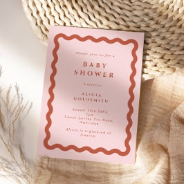 Retro Terracotta & Pink Wavy Lijst Baby shower Kaart