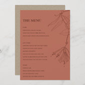 RETRO TERRACOTTA RED LINE DRAWING FLORAL MENU (Voorkant / Achterkant)