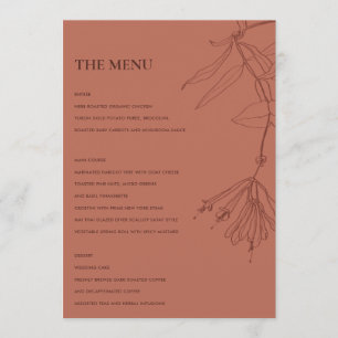 RETRO TERRACOTTA RED LINE DRAWING FLORAL MENU