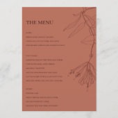 RETRO TERRACOTTA RED LINE DRAWING FLORAL MENU (Voorkant)