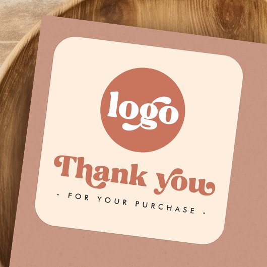 Retro terracotta toevoegen logo business dank u vierkante sticker