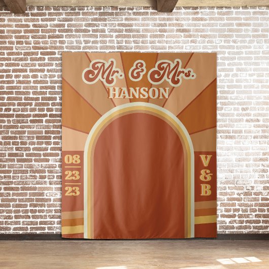 Retro Terracotta Typography Summer Photo Wedding Wandkleed