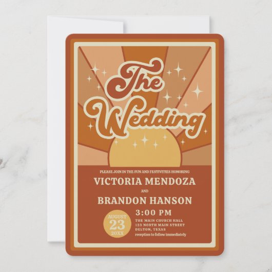 Retro Terracotta Typography Summer Sun Wedding Kaart (Voorkant)