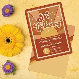 Retro Terracotta Typography Summer Sun Wedding Kaart