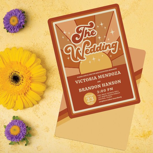 Retro Terracotta Typography Summer Sun Wedding Kaart