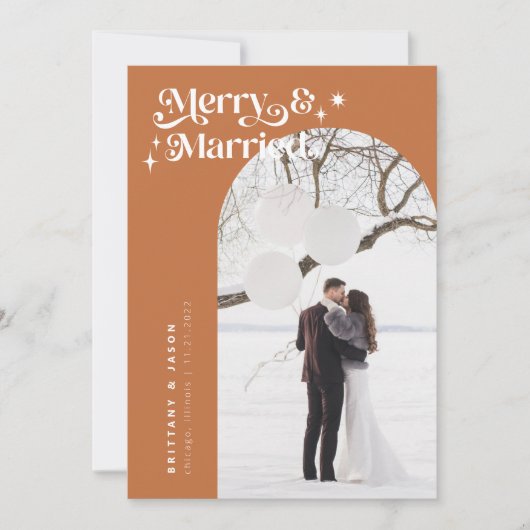 Retro Terracotta vrolijk & getrouwd foto vakantie Feestdagenkaart (Voorkant)