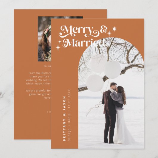 Retro Terracotta vrolijk & getrouwd foto vakantie Feestdagenkaart (Voorkant / Achterkant)