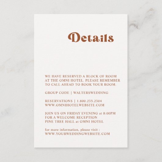 Retro Terracotta Wedding Details Enclosure Card Informatiekaartje (Voorkant)