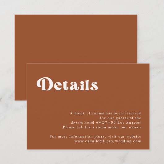 Retro Terracotta Wedding Details-kaart RSVP Kaartje (Voorkant / Achterkant)