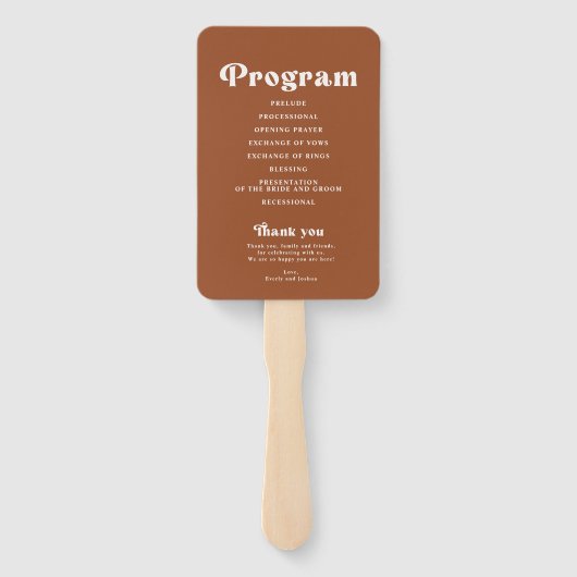 Retro Terracotta Wedding programm Hand Fan Handwaaier (Achterkant)