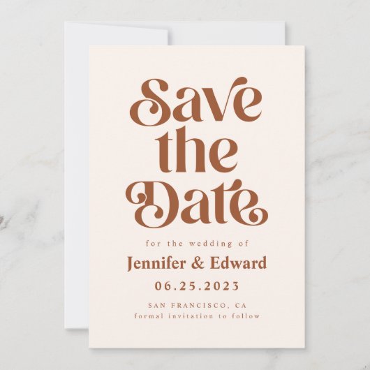 Retro Terracotta Wedding Save The Date (Voorkant)
