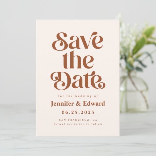Retro Terracotta Wedding Save The Date (Staand voorkant)