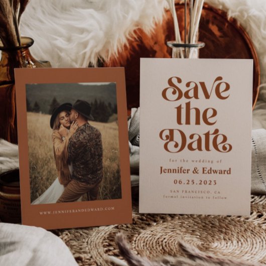 Retro Terracotta Wedding Save The Date
