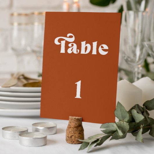Retro Terracotta Wedding tabelnummer Kaart
