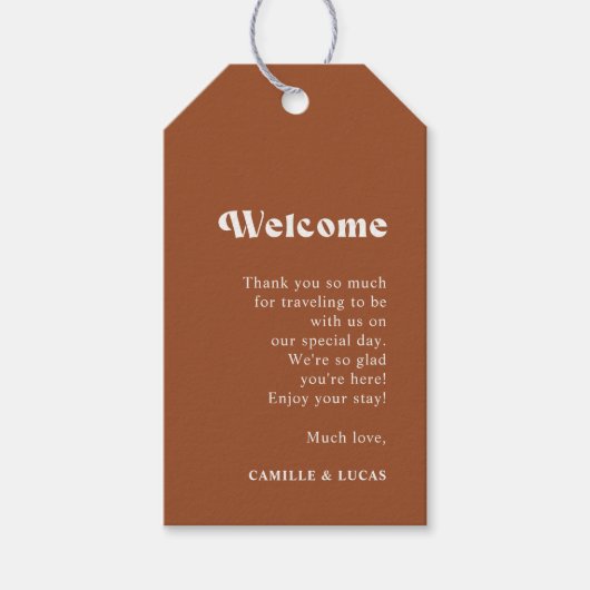 Retro Terracotta Wedding WelkomstcadeLabels Cadeaulabel (Voorkant)