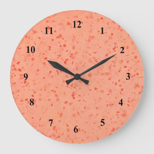 Retro Terrazzo Elegant Living Coral Pattern Grote Klok (Voorkant)