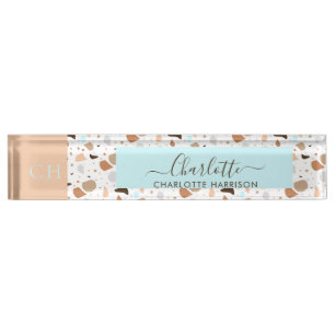 Retro Terrazzo Mosaic Earth Tones Patter Monogram Naambordje