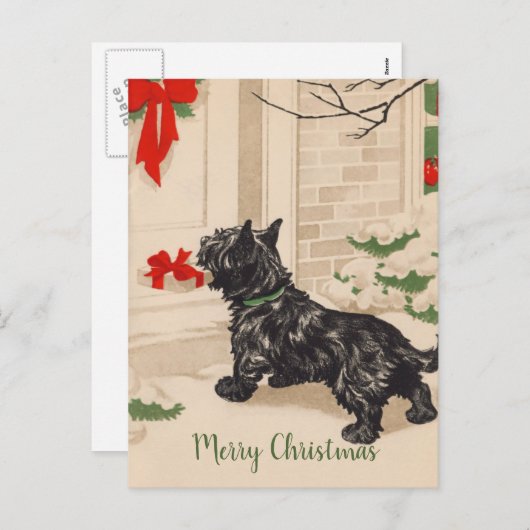 Retro Terrier Het leveren van kerstcadeau Feestdagenkaart (Voorkant / Achterkant)