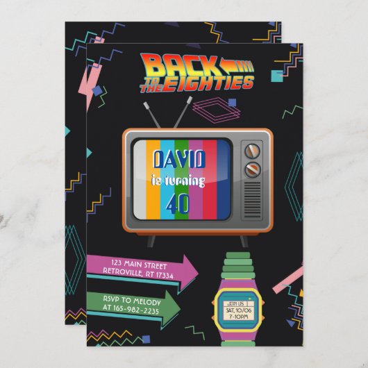 Retro Terug naar 80-jarige uitnodiging (Voorkant / Achterkant)