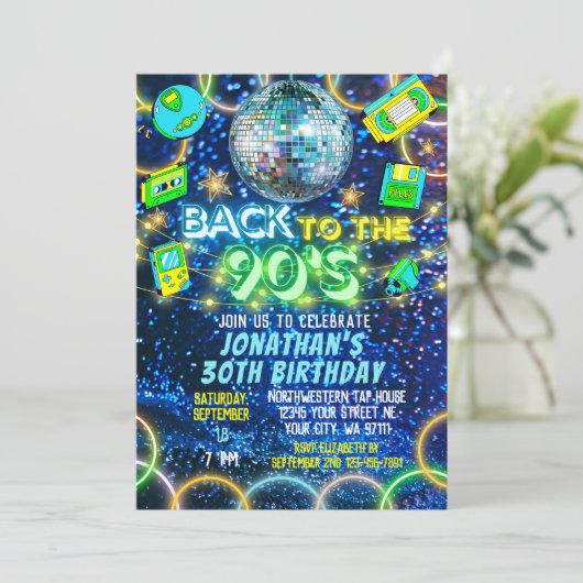 Retro Terug naar jaren 90 Blauw Groen Neon Glow Ve Kaart (Staand voorkant)