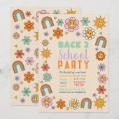 Retro Terug naar School Bus Party Flower 70s Kaart (Voorkant / Achterkant)