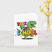 Retro Terug Naar School Grappige Kleurrijke Dinosa Kaart (Gele Bloem)