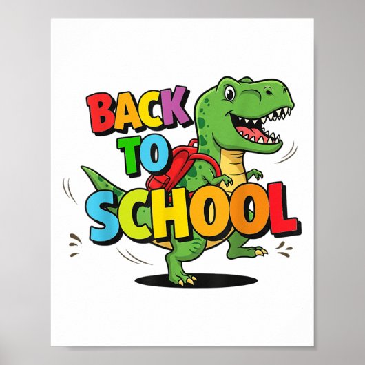 Retro Terug Naar School Grappige Kleurrijke Dinosa Poster (Voorkant)